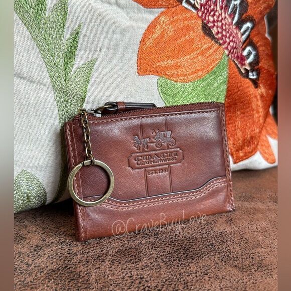 RARE COACH BLEECKER LEATHER MINI SKINNY TATTERSALL CARD CASE KEY WALLET 2007 EUC - Picture 3 of 17